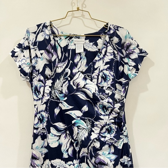 Soft Surroundings Faux Wrap Blue Floral Flutter Mini Dress Size Medium - Picture 7 of 13